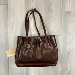 Patricia Nash Leather Drawstring Witney Tote - Distressed British Tan Brown NEW